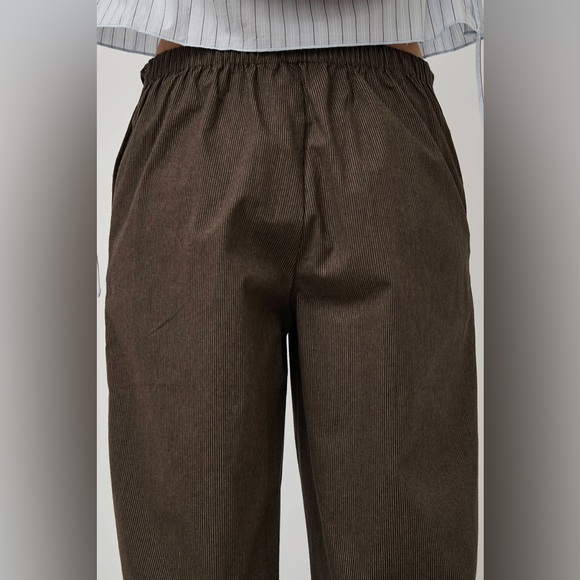 Deiji studios double belted pant in brown stripe - Picture 4 of 8